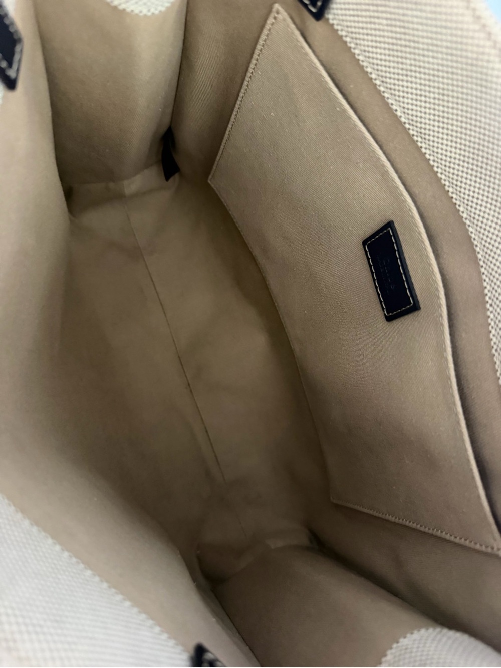 Chloe Woody Logo Cream Black Leather Canvas Tote Bag - Picture 5 of 5